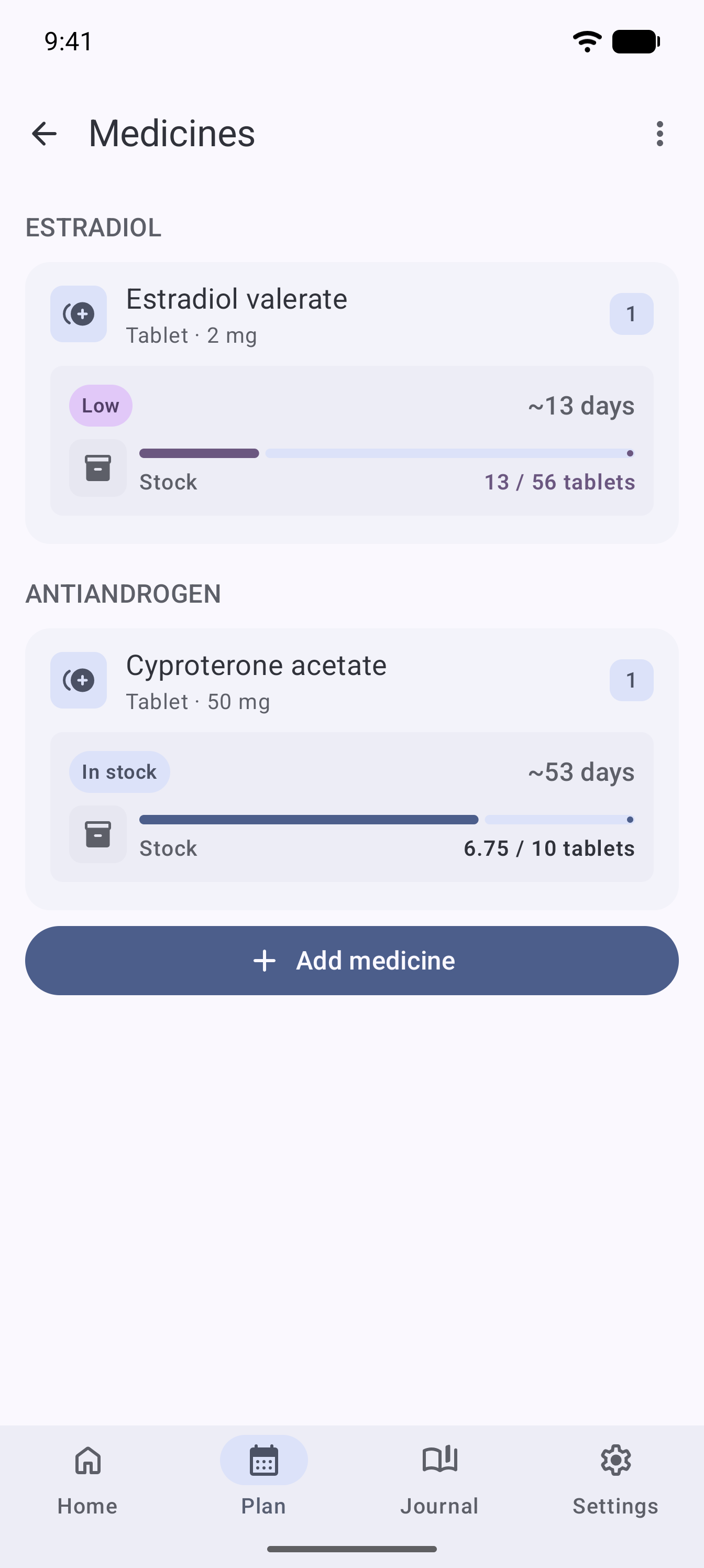 Medicines manager screenshot.
