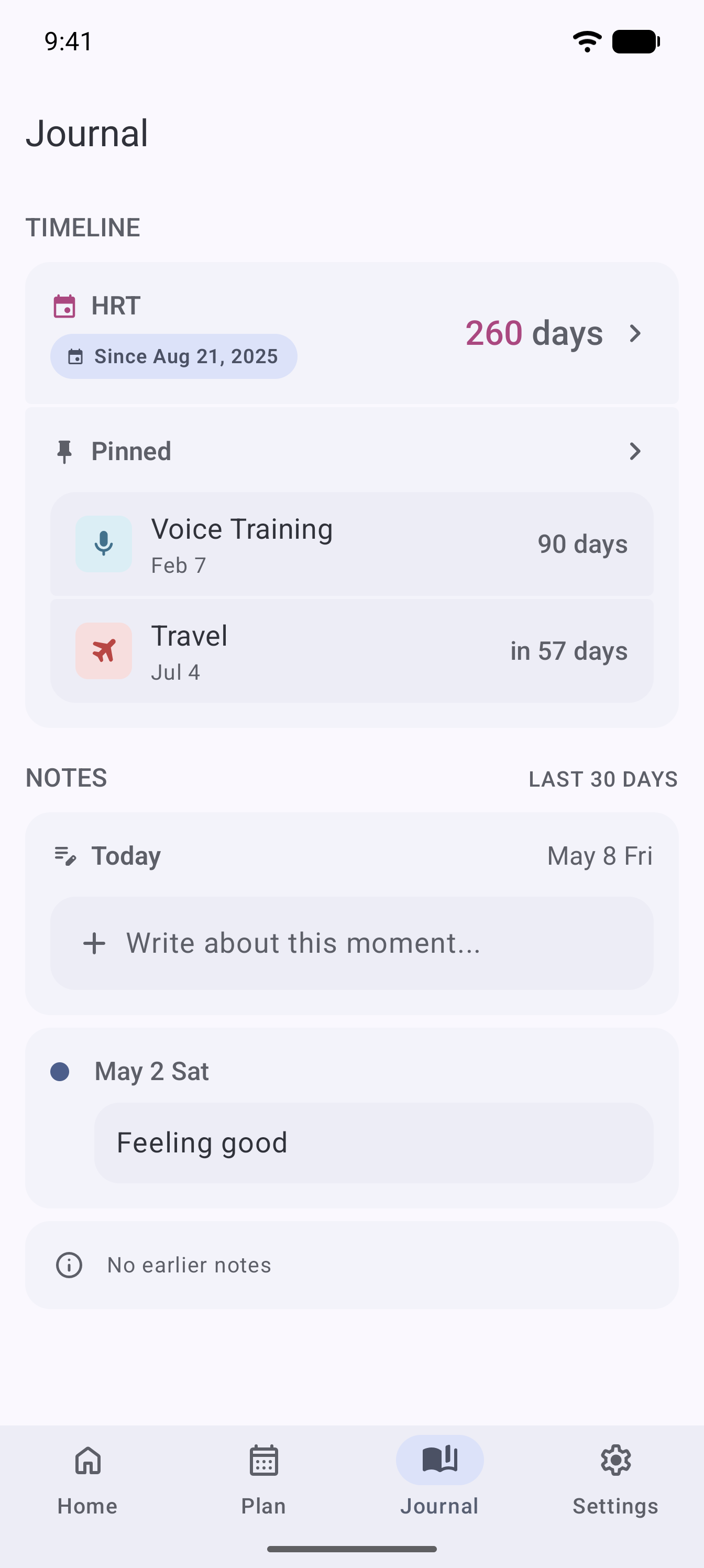 Journal tab screenshot.